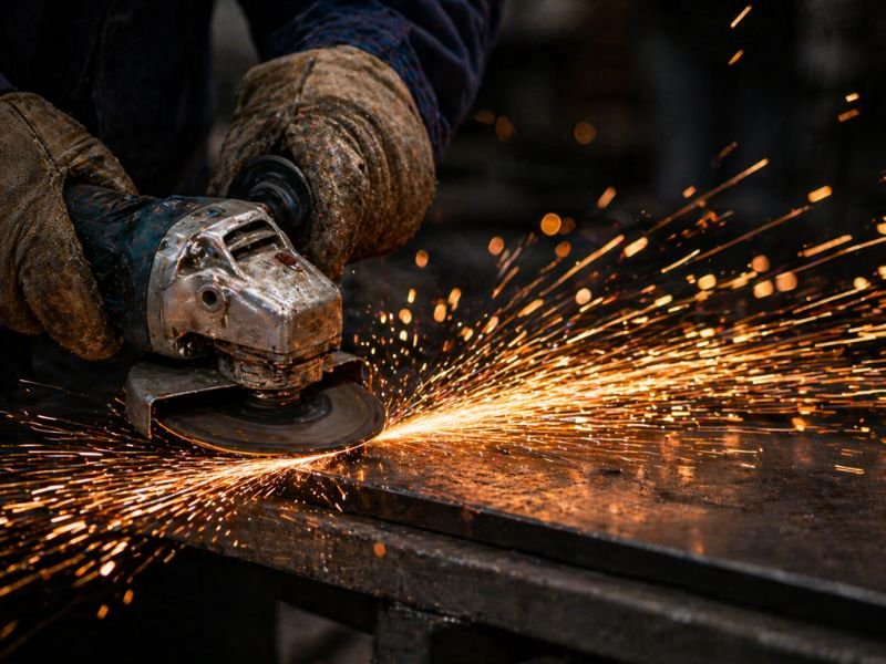 Grinding and polishing dust control in metal processing workshop