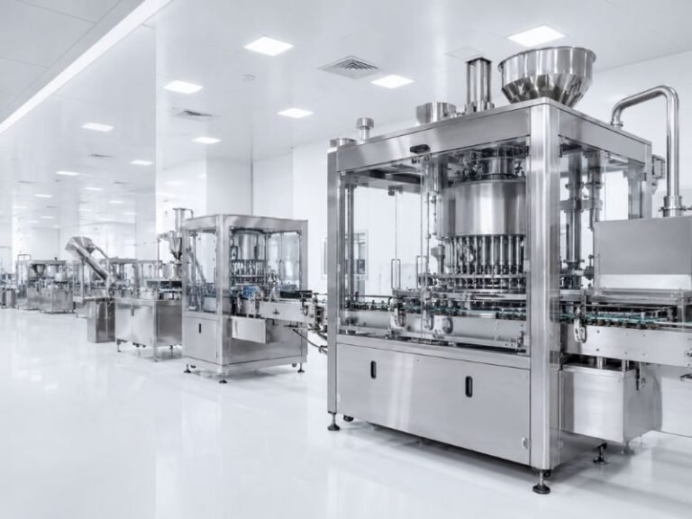 harmaceutical manufacturing cleanroom with stainless steel production equipment