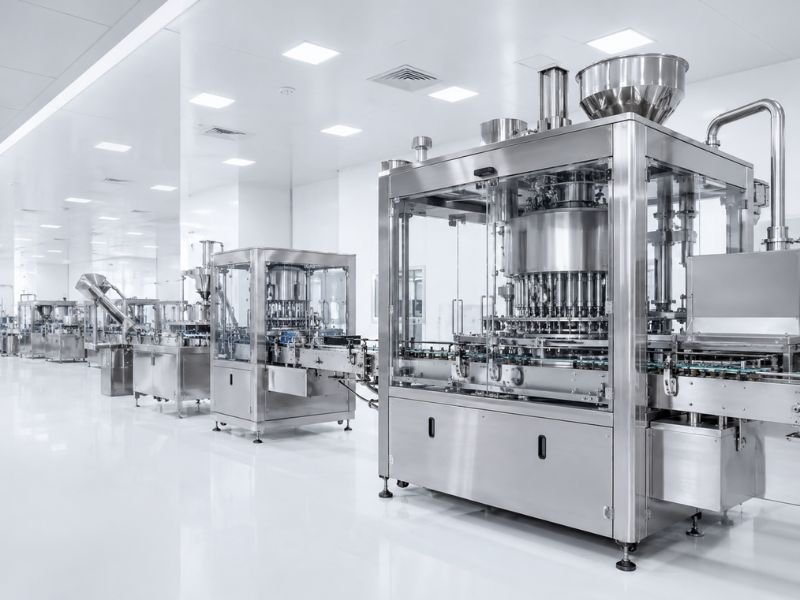 harmaceutical manufacturing cleanroom with stainless steel production equipment