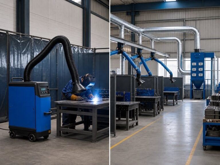 Portable welding fume extractor compared with central ducted welding fume extraction system
