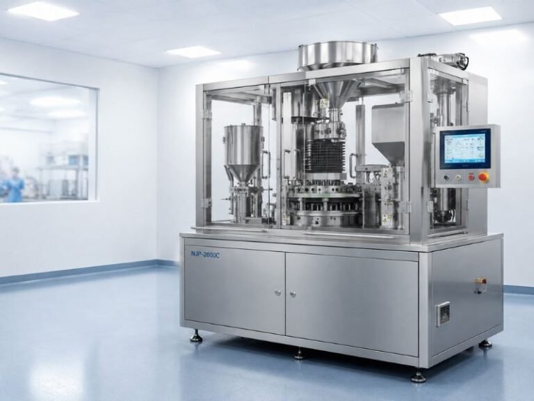 Automatic capsule filling machine in a pharmaceutical manufacturing cleanroom