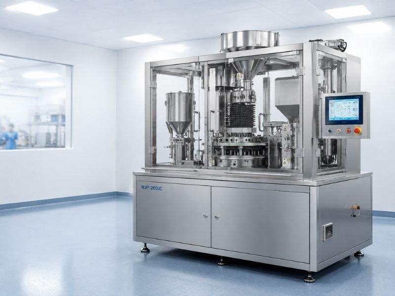 Automatic capsule filling machine in a pharmaceutical manufacturing cleanroom