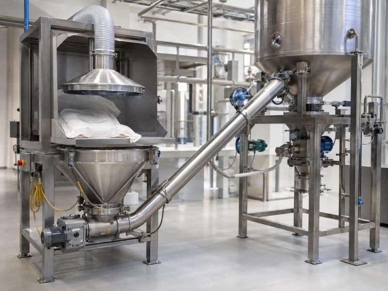 Powder handling system in a pharmaceutical processing facility