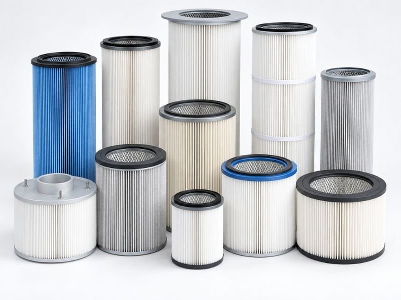 Industrial pleated filter cartridges for dust collection systems