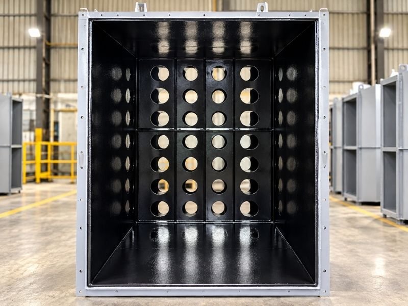 Finished protective coating inside baghouse housing