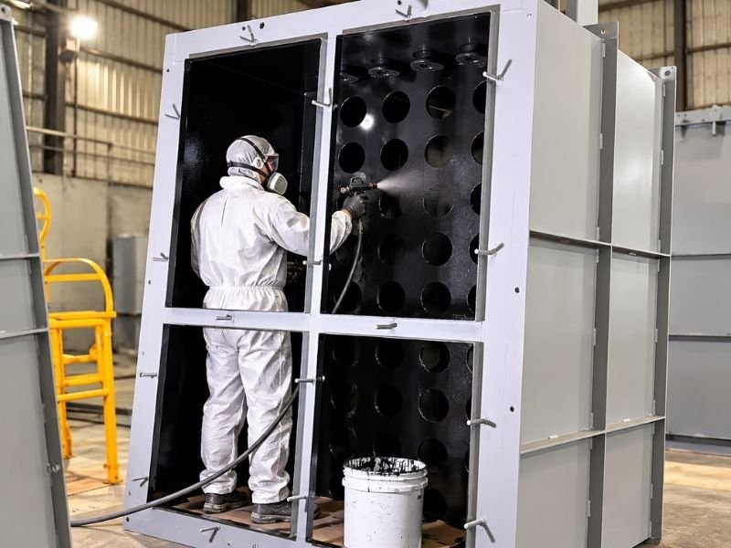 Worker applying corrosion-resistant coating
