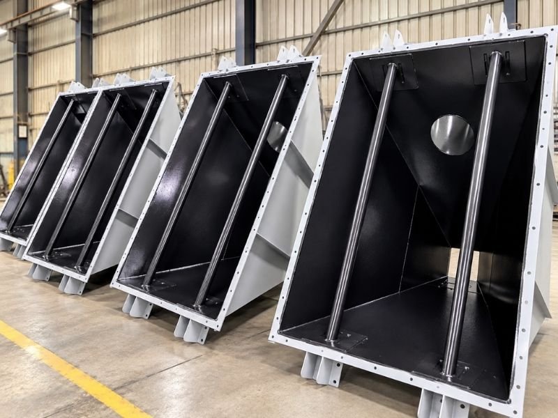 Corrosion-resistant internal coating of industrial baghouse hoppers