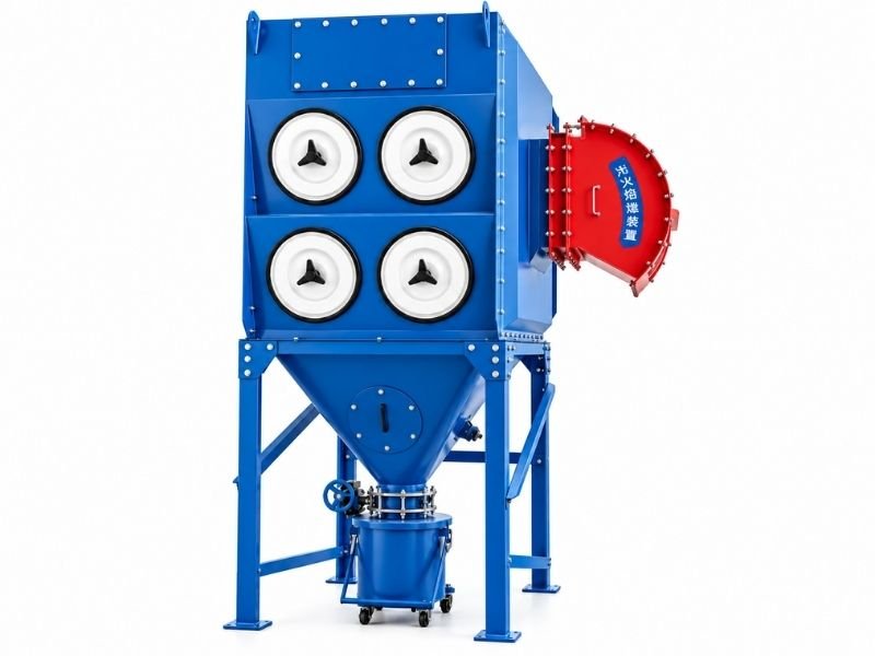 Explosion protected cartridge dust collector for pharmaceutical powder processing