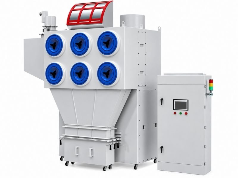 SG(W) series industrial dust collector with cartridge access ports and control cabinet