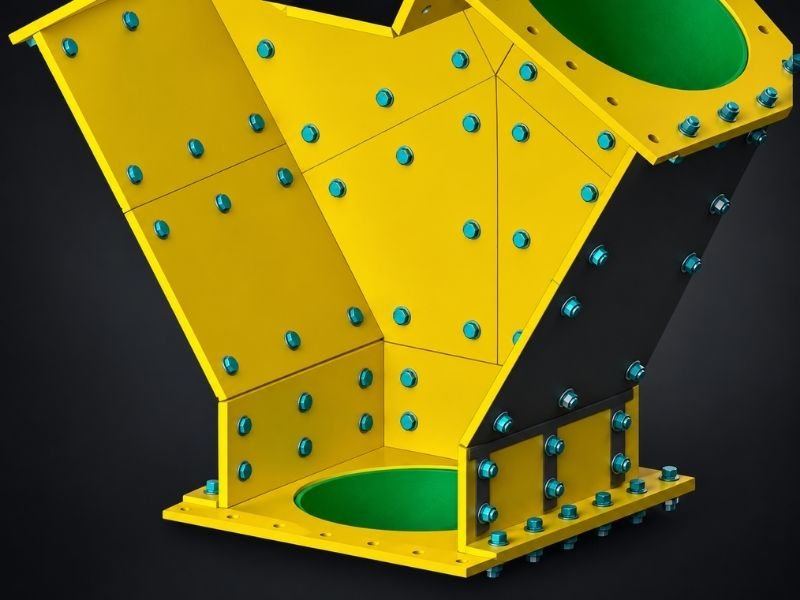 Engineering rendering of bolted wear-resistant steel liner plates protecting a dust collector inlet